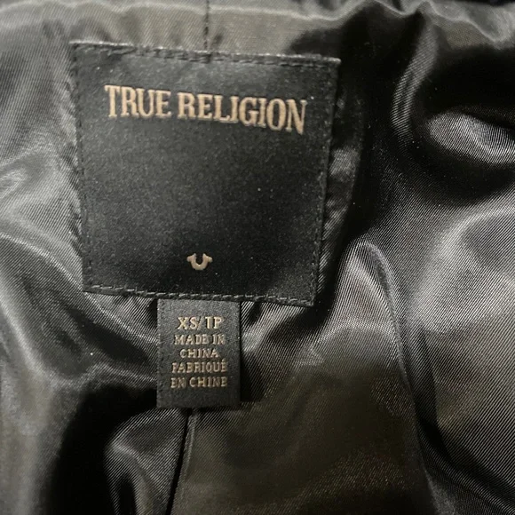 True Religion Faux Fur Moto Jacket S Dark Navy Blue Gold Women’s Sz XS NWOT - Picture 6 of 11